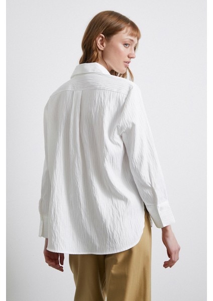 Geniş Manşetli Çizgili Gömlek Beyaz modelleri