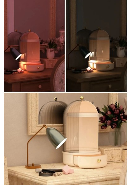 Glow Vitrin 360 Döner Standlı Çekmeceli Raflı Hazneli Makyaj Kozmetik Organizer fırsatları