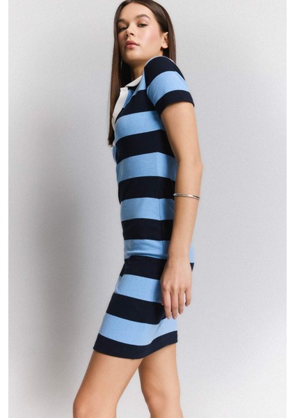 Bodycon Vücudu Saran Polo Yaka Çizgili Ribana Kısa Kollu Mini Elbise E5701AX25SP fiyatları