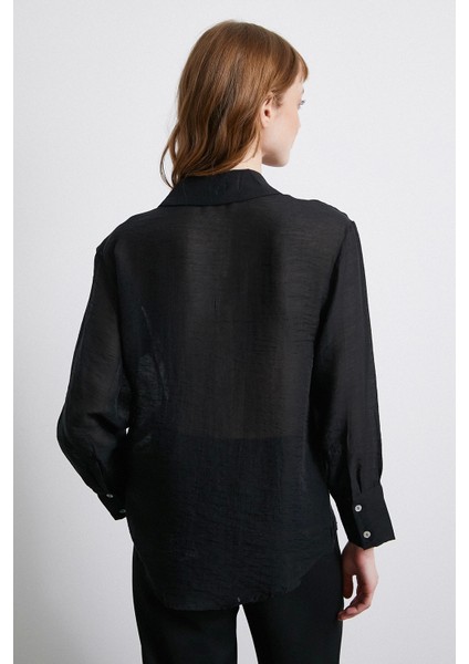 Transparan Saten Gömlek Siyah modelleri