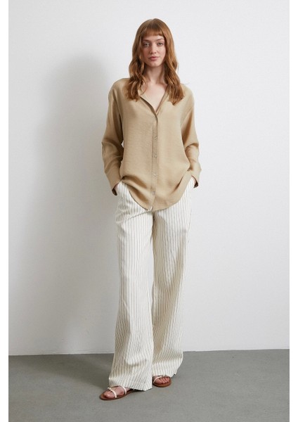 Kraşlı Saten Gömlek Bej fiyatları