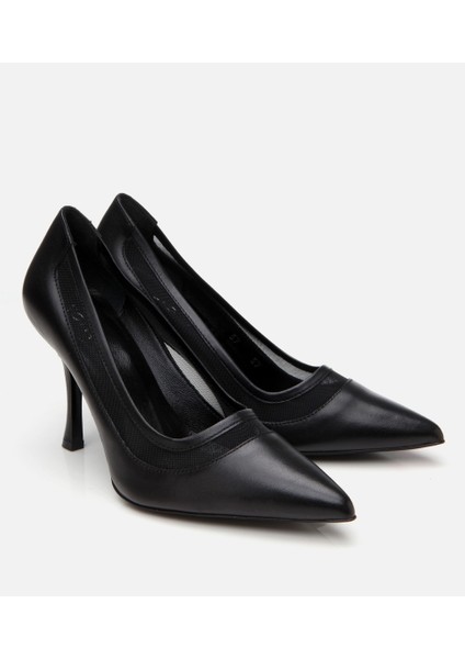 01AYH308780A100 KADIN Deri Siyah Transparan Detaylı Stiletto