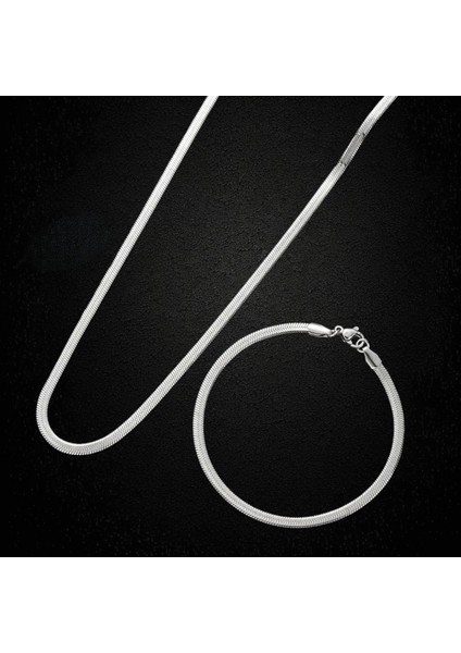 Çelik Takı Seti Bileklik Kolye Italyan Ezme Model 0.4 mm 17 - 42 cm Ayarlanabilir Uzunluk Gümüş (Silver)