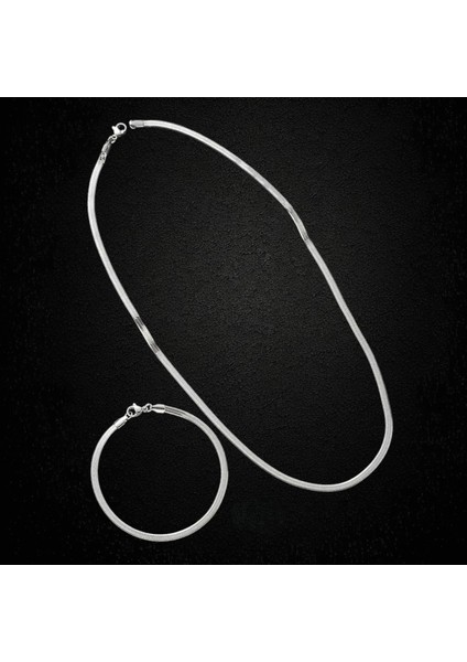 Çelik Takı Seti Bileklik Kolye Italyan Ezme Model 0.4 mm 17 - 42 cm Ayarlanabilir Uzunluk Gümüş (Silver)