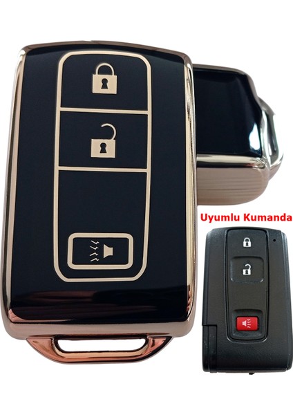 Toyota Corolla Verso Prius Subaru Uyumlu Eller Serbest Kumanda Anahtar Kılıfı Oto Anahtarlık 3 Tuşlu Siyah Gold