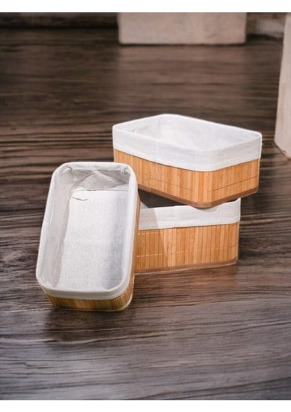 3'lü Bambu Çok Amaçlı Sepet Natural Dikdörtgen