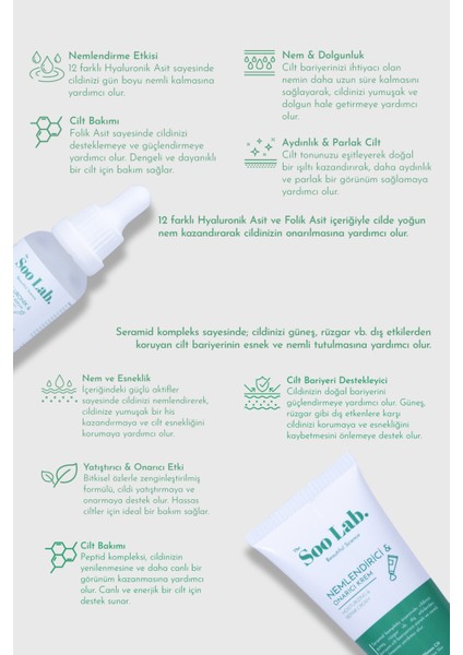 Nemlendirici ve Onarıcı Bakım Kremi ve Serum | Panthenol, Allantoin, Ceramid, Peptide, Hyaluronic Acid modelleri
