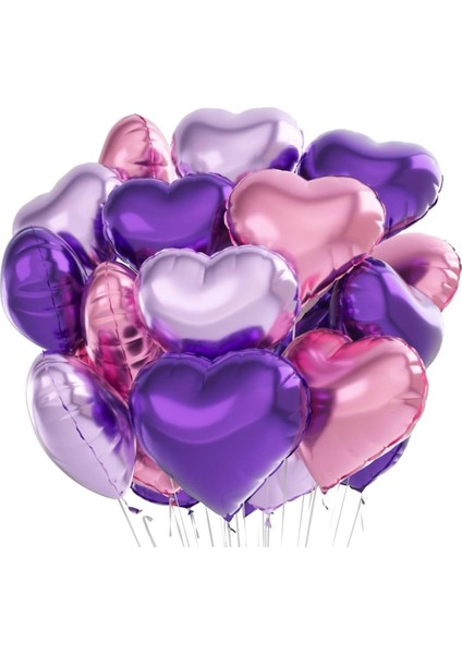 5 Adet Kalp Folyo Balon Mor Renk Uçan Balon 45 cm 18 Inç