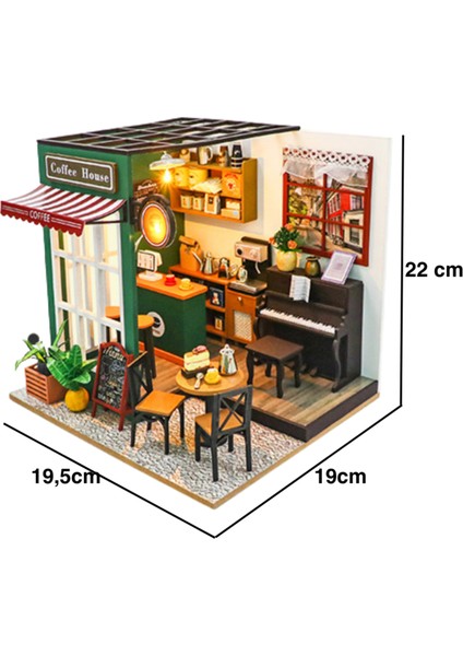 LED Işıklı Minyatür Kafe Maketi – Ahşap Kendin Yap Hobi Seti | Minyatür Ev Yapma Kiti - Kendin Yap