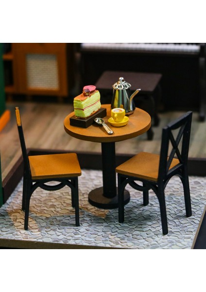 LED Işıklı Minyatür Kafe Maketi – Ahşap Kendin Yap Hobi Seti | Minyatür Ev Yapma Kiti - Kendin Yap