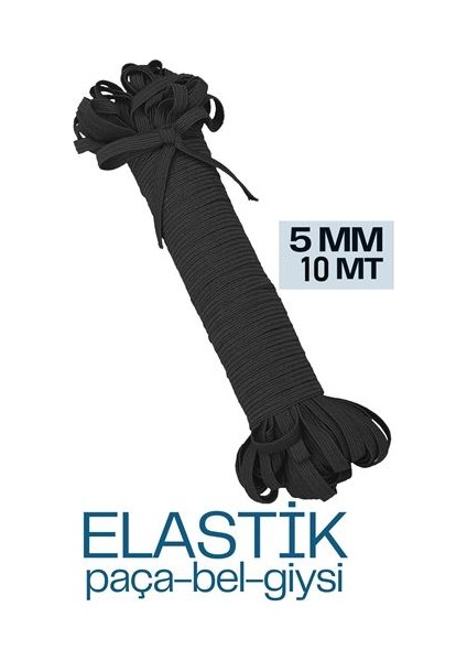 Yassı Bel Paça Giysi Lastiği 10 mt 5 mm Siyah