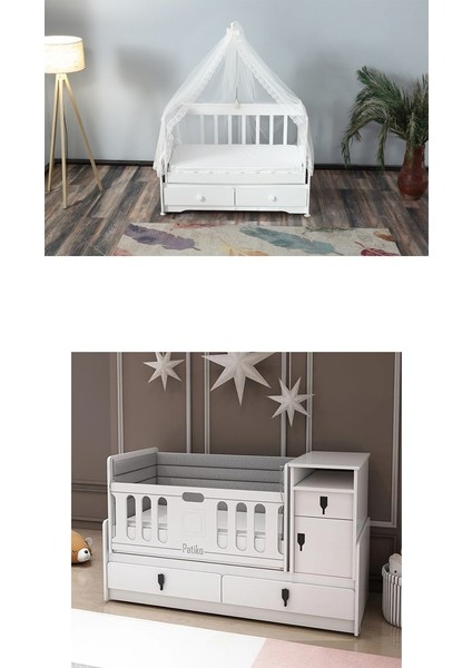 R 131 Beyaz Cibinlik Ile Birlikte Büyüyebilen Asansörlü Beşik