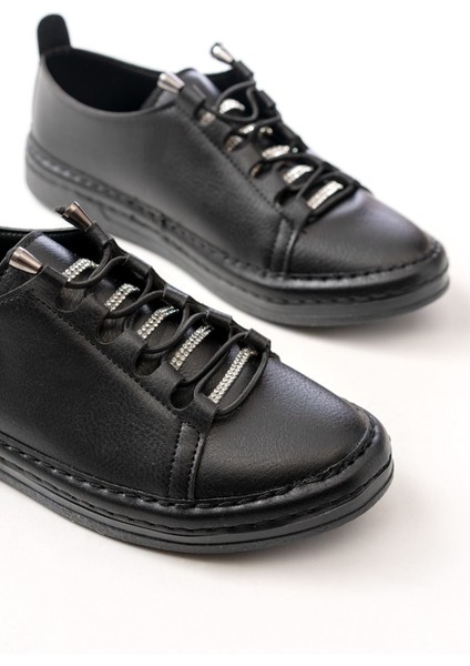 MK-9026 Siyah Bağcıklı Taş Aksesuarlı Günlük Spor Ayakkabı indirimleri