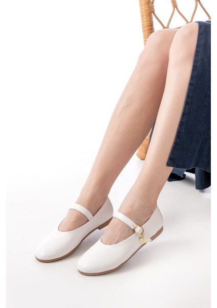 İNF-324 Beyaz Baretli Tokalı Günlük Kadın Babet modelleri