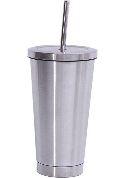 304 Paslanmaz Çelik Pipetli Bardak Yaratıcı Ofis Hediyesi Araba Bardağı 500ML Taşınabilir Düz Termos Bardak (Yurt Dışından)