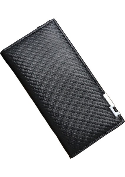 Yeni Erkek Uzun Cüzdan Basit Iş Karbon Fiber Desen Çoklu Kart Yuvası Kart Tutucu El Çantası Erkek Takım Çantası (Yurt Dışından)