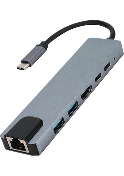 Yeni Altı Bir Arada Genişletme Yuvası Typec'ten RJ45'E 100M Ağ Bağlantı Noktası Bilgisayar Genişletme Yuvası USB Hub Hub Pd (Yurt Dışından)