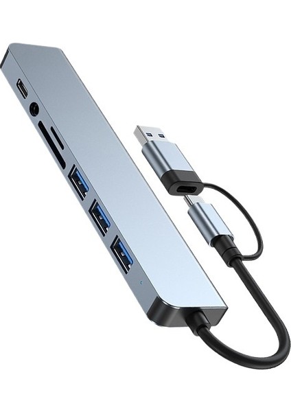 8'i 1 Arada Genişletme Yuvası USB Çok Işlevli Arayüz Typec Hub Bilgisayar Tablet 3,5 mm Ses Adaptörü (Yurt Dışından)