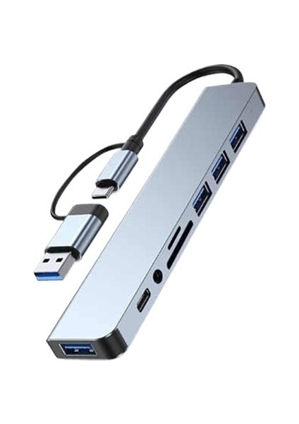 8'i 1 Arada Genişletme Yuvası USB Çok Işlevli Arayüz Typec Hub Bilgisayar Tablet 3,5 mm Ses Adaptörü (Yurt Dışından) fiyatları