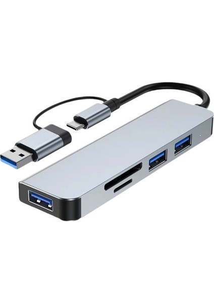 Type-C/usb 5'i 1 Arada Genişletme Yuvası Hub Hub Ayırıcı Çok Işlevli Kart Okuyucu Tf/sd Alüminyum Alaşım (Yurt Dışından)