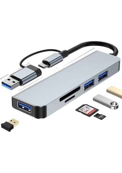 Type-C/usb 5'i 1 Arada Genişletme Yuvası Hub Hub Ayırıcı Çok Işlevli Kart Okuyucu Tf/sd Alüminyum Alaşım (Yurt Dışından)