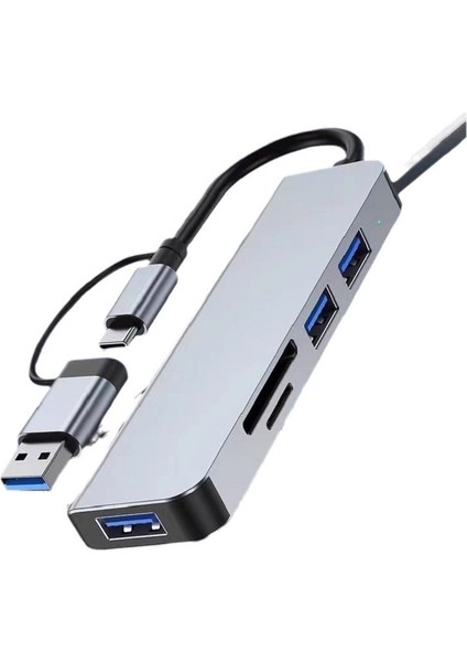 Type-C/usb 5'i 1 Arada Genişletme Yuvası Hub Hub Ayırıcı Çok Işlevli Kart Okuyucu Tf/sd Alüminyum Alaşım (Yurt Dışından)