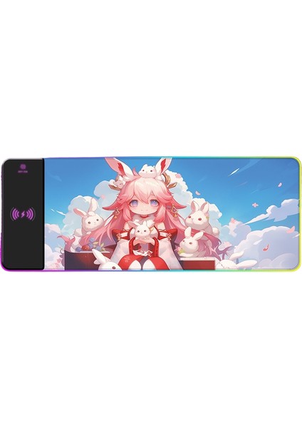 Rgb Kablosuz Şarj Işık Yayan Mouse Pad Sevimli Karikatür Anime Oyun Atmosferi Dizüstü Ofis Klavye Mat (Yurt Dışından)