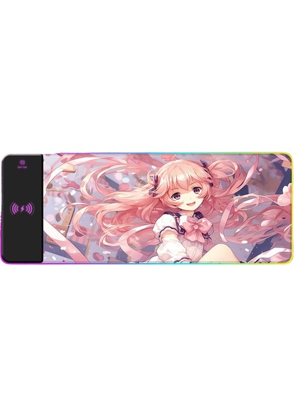 Rgb Kablosuz Şarj Işık Yayan Mouse Pad Sevimli Karikatür Anime Oyun Atmosferi Dizüstü Ofis Klavye Mat (Yurt Dışından)