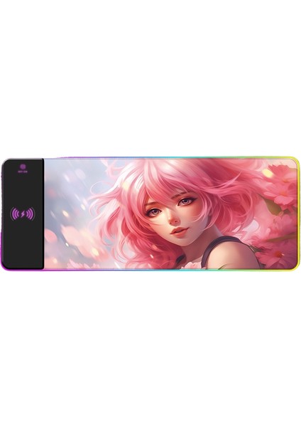 Rgb Kablosuz Şarj Işık Yayan Mouse Pad Sevimli Karikatür Anime Oyun Atmosferi Dizüstü Ofis Klavye Mat (Yurt Dışından)