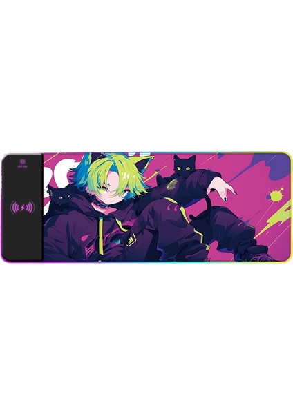 Rgb Kablosuz Şarj Işık Yayan Mouse Pad Sevimli Karikatür Anime Oyun Atmosferi Dizüstü Ofis Klavye Mat (Yurt Dışından)
