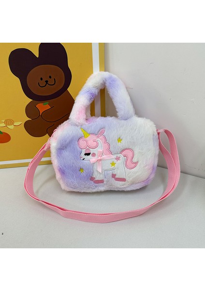 Unicorn Çocuk Peluş Omuz Çantası Küçük El Çantası Çocuk Yüz El Çantası (Yurt Dışından)