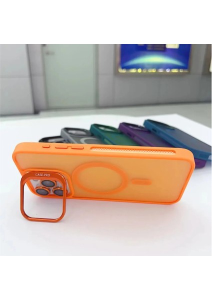 Apple iPhone 15 Pro Max Kılıf Magsafe Şarj Özellikli Standlı Teknocase Protective Kapak – Lens Koruma +
