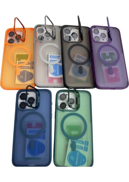 Apple iPhone 15 Pro Max Kılıf Magsafe Şarj Özellikli Standlı Teknocase Protective Kapak – Lens Koruma +