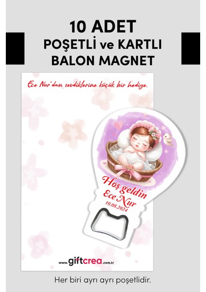 Kişiye Özel Açacaklı Balon Magnet – Sevimli Dostlar Serisi (6 Farklı Kız Model Seçenekli)