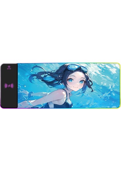 Rgb Kablosuz Şarj Işık Yayan Mouse Pad Sevimli Karikatür Anime Oyun Atmosferi Dizüstü Ofis Klavye Mat (Yurt Dışından)