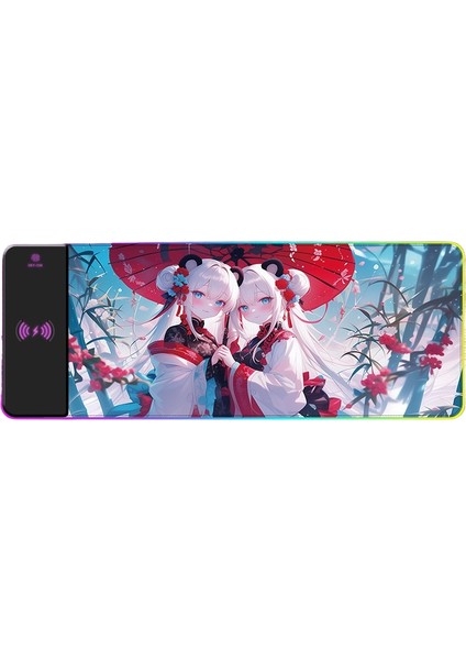 Rgb Kablosuz Şarj Işık Yayan Mouse Pad Sevimli Karikatür Anime Oyun Atmosferi Dizüstü Ofis Klavye Mat (Yurt Dışından)