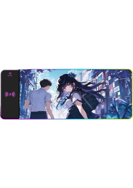 Rgb Kablosuz Şarj Işık Yayan Mouse Pad Sevimli Karikatür Anime Oyun Atmosferi Dizüstü Ofis Klavye Mat (Yurt Dışından)
