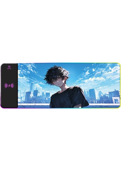 Rgb Kablosuz Şarj Işık Yayan Mouse Pad Sevimli Karikatür Anime Oyun Atmosferi Dizüstü Ofis Klavye Mat (Yurt Dışından)