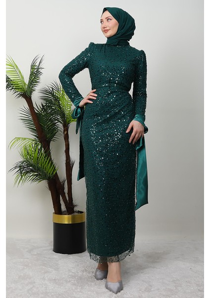 Sena Pullu Elbise Zümrüt