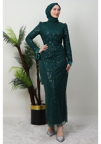 Sena Pullu Elbise Zümrüt modelleri
