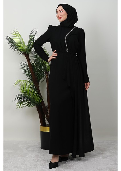 Sırma Örgülü Krep Elbise Siyah