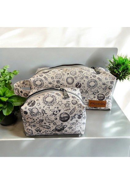 Desenli Makyaj Çantası Ve Seyahat Çantası - 2li Kozmetik Çanta Seti - Space