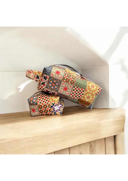 Desenli Makyaj Çantası Ve Seyahat Çantası - 2li Kozmetik Çanta Seti - Antares fırsatları