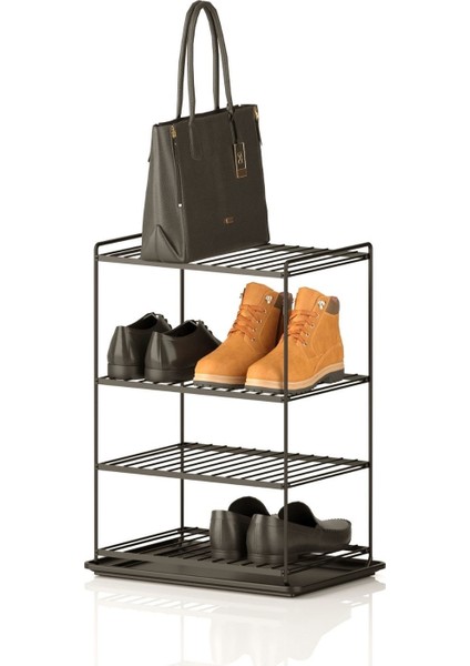 4 Katlı Metal Raf Organizer Ayakkabılık Havluluk Siyah EG208