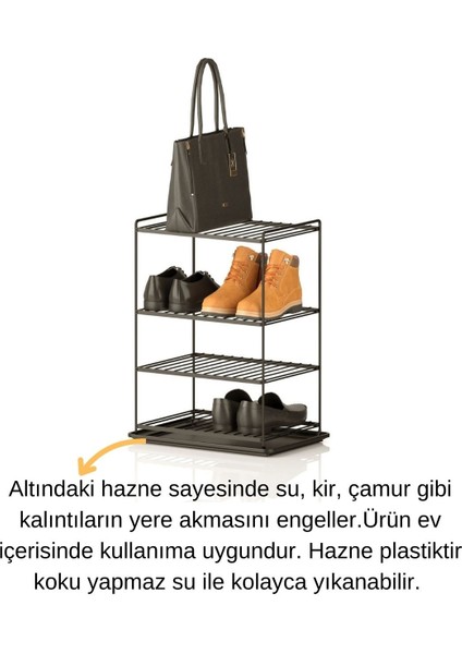 4 Katlı Metal Raf Organizer Ayakkabılık Havluluk Siyah EG208 fiyatları