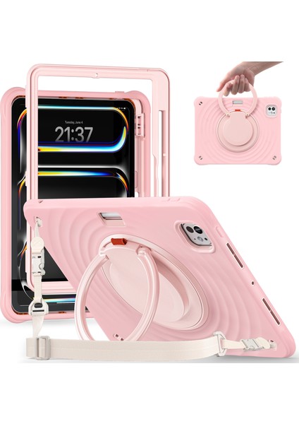 iPad Pro 11 (2024) Omuz Askılı Kickstand Pc+Silikon+Tpu Tablet Kılıfı (Yurt Dışından)