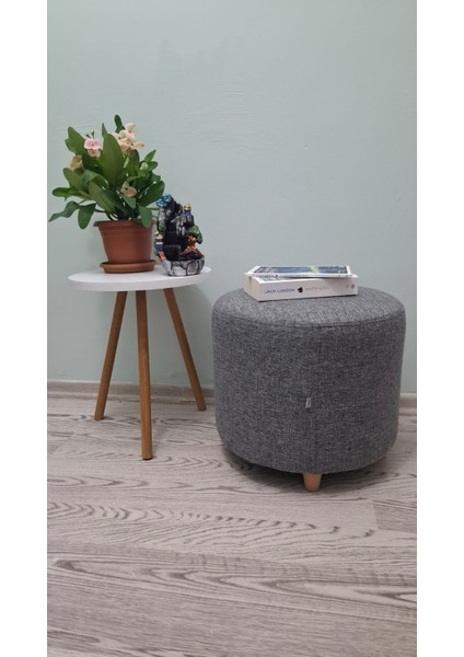 Ahşap Ayaklı Keten Kumaş Yuvarlak Puf&bench Koltuk/tabure