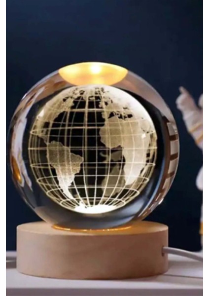 Işıklı Cam Küre LED Işıklı Dünya Görselli Işıklı Cam Küre Hediyelik Dekor Masa Süsü