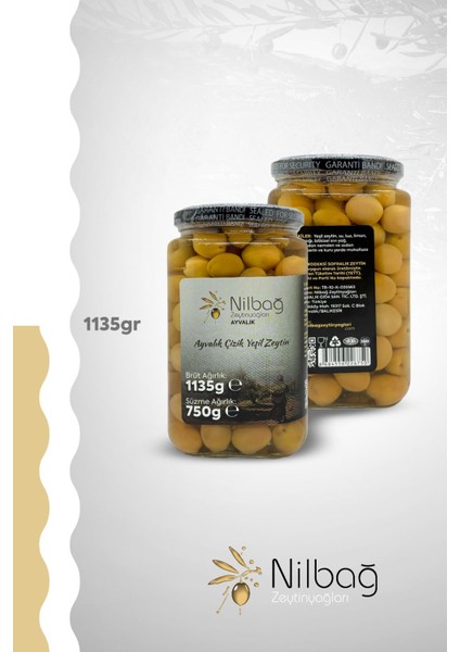 Ayvalık Çizik Yeşil Zeytin 850 cc Cam Kavanoz