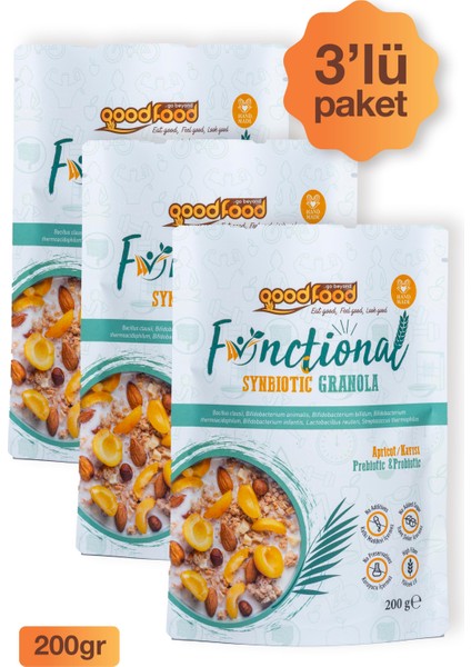 3lu Fırsat Paketi Probiyotik & Prebiyotik Granola, Keten Tohumu, Kayısı ve Hurma Barı Parçacıklı, 3x200 gr